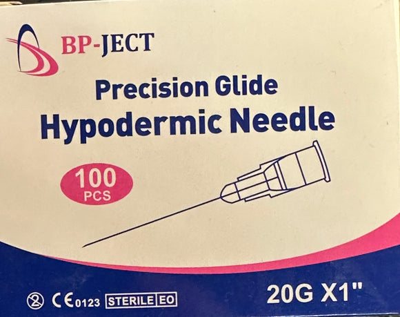 BPJect Sterile Hypodermic 20g 1 inch needles 100pk