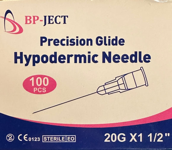 BPJect Sterile Hypodermic 20g 1 1/2 inch needles 100pk