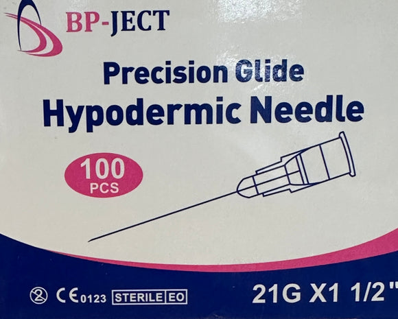 BPJect Sterile Hypodermic 21g 1.5 inch needles 100pk